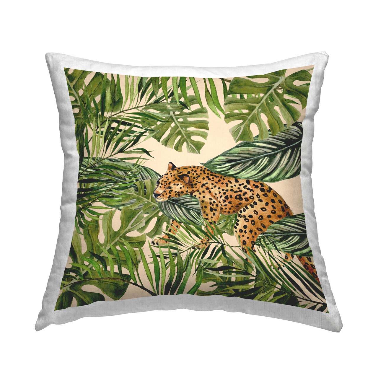 Botanical Leopard on Branch Decorative Printed Throw Pillow Design by Janet Tava, 18 x 7 x 18